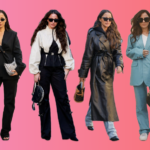 Een collage van Anke de Jong in verschillende stijlvolle outfits In elke outfit is haar modebewuste, vrouwelijke stijl duidelijk zichtbaar, met een focus op luxe accessoires zoals designer tassen en zonnebrillen.