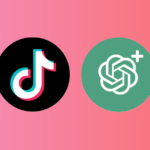 Afbeelding met de logo's van TikTok en ChatGPT, die de combinatie van sociale media en kunstmatige intelligentie symboliseren voor het creëren van een 'dream life'