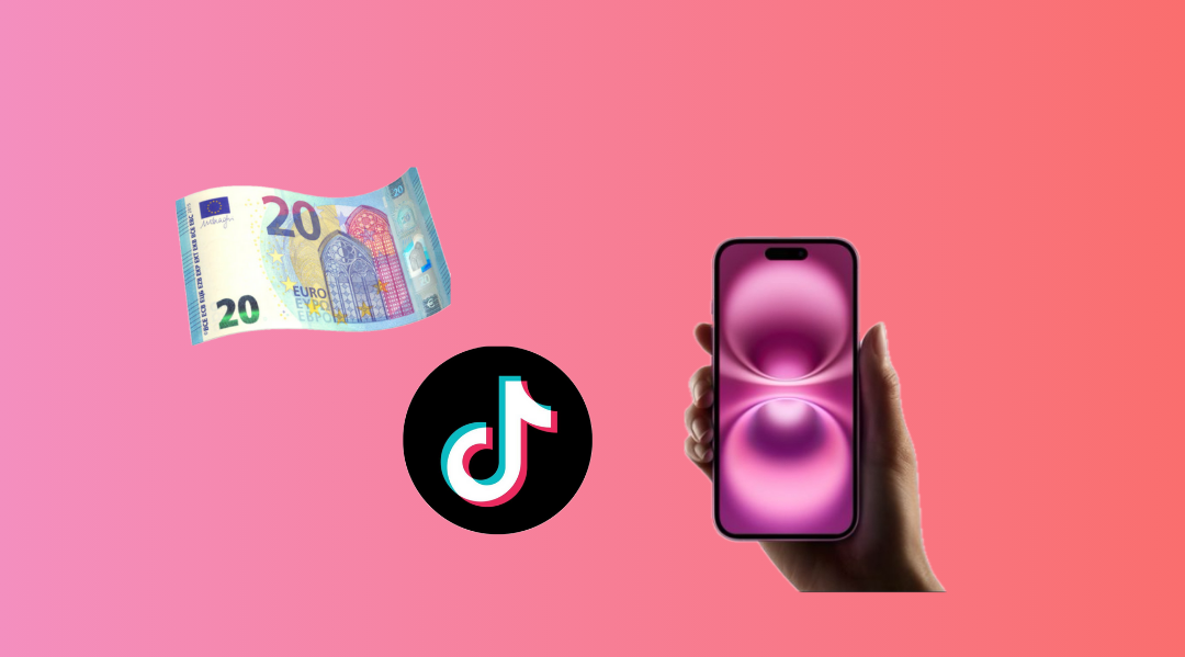 Op de afbeelding is het TikTok logo zichtbaar, samen met een biljet, die symboliseren hoe je geld kunt verdienen via het platform.